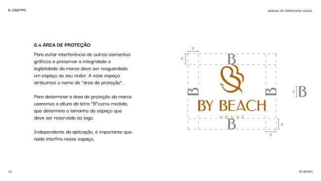 Manual de identidade visual da By Beach House, área de proteção do logotipo, por Unpack Design