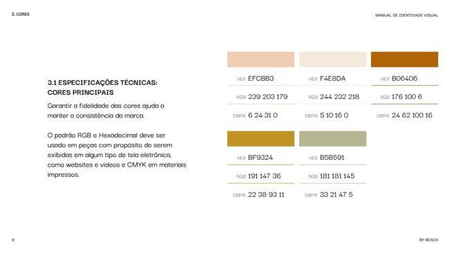 Manual de identidade visual da By Beach House, cores principais, por Unpack Design