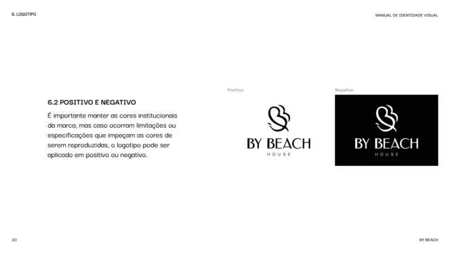 Manual de identidade visual da By Beach House, logotipo em positivo e negativo, por Unpack Design
