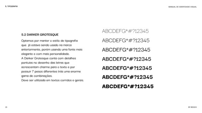 Manual de identidade visual da By Beach House, tipografia Darker Grotesque, por Unpack Design