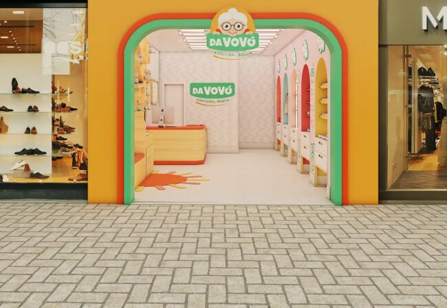 Render do projeto de franquia Da Vovó Natural Baby, loja conceito, por Unpack Design