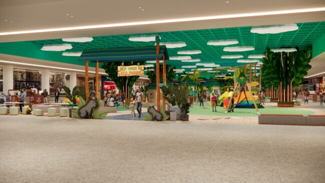 Render do projeto do Eco Parque, parque infantil do Eco Valle Shopping em Lorena, por Unpack Design