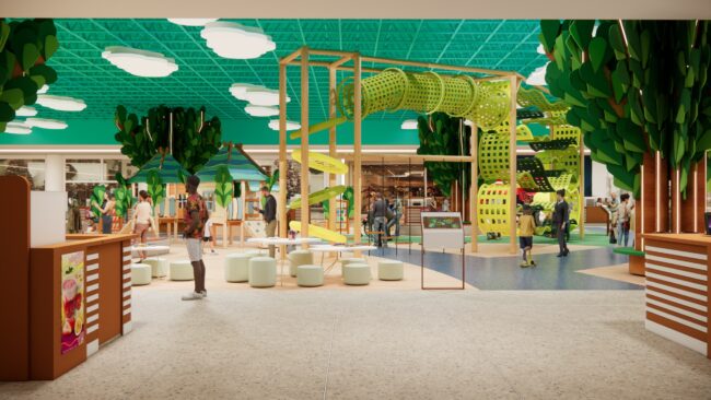 Render do projeto do Eco Parque, parque infantil do Eco Valle Shopping em Lorena, por Unpack Design