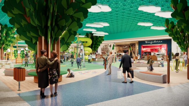 Render do projeto do Eco Parque, parque infantil do Eco Valle Shopping em Lorena, por Unpack Design