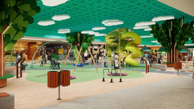 Render do projeto do Eco Parque, parque infantil do Eco Valle Shopping em Lorena, por Unpack Design