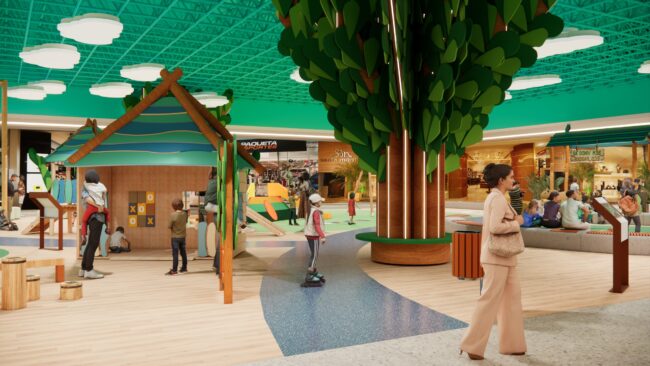Render do projeto do Eco Parque, parque infantil do Eco Valle Shopping em Lorena, por Unpack Design