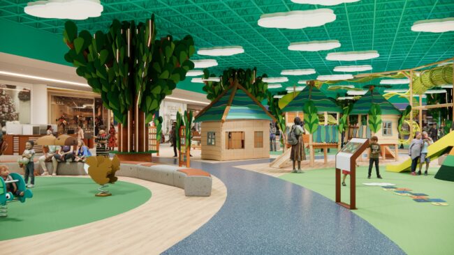 Render do projeto do Eco Parque, parque infantil do Eco Valle Shopping em Lorena, por Unpack Design