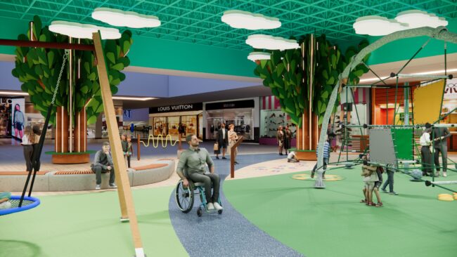 Render do projeto do Eco Parque, parque infantil do Eco Valle Shopping em Lorena, por Unpack Design