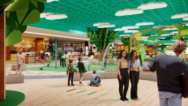 Render do projeto do Eco Parque, parque infantil do Eco Valle Shopping em Lorena, por Unpack Design