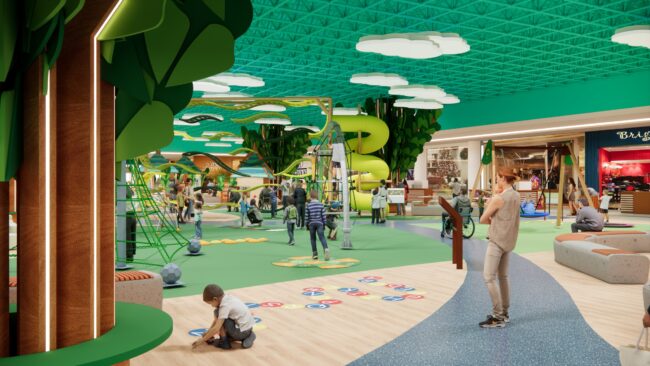 Render do projeto do Eco Parque, parque infantil do Eco Valle Shopping em Lorena, por Unpack Design