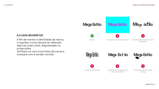 Manual de identidade visual da Mega Estilo, área de proteção do logotipo, por Unpack Design