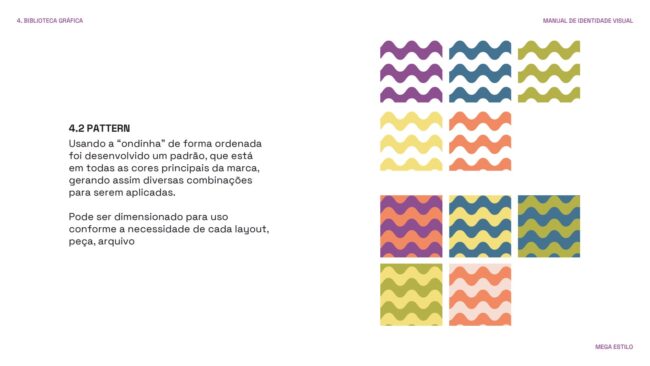 Manual de identidade visual da Mega Estilo, pattern da ondinha, por Unpack Design