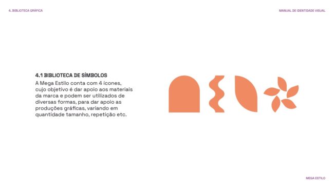 Manual de identidade visual da Mega Estilo, biblioteca de símbolos, por Unpack Design