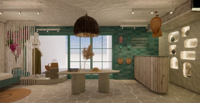 Render da loja Mundo do Biquíni em Ipanema, vista 6 — projeto Unpack Design