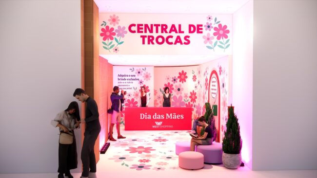 Central de Trocas floral do posto de troca do Dia das Mães, West Shopping, cenografia da Unpack Design